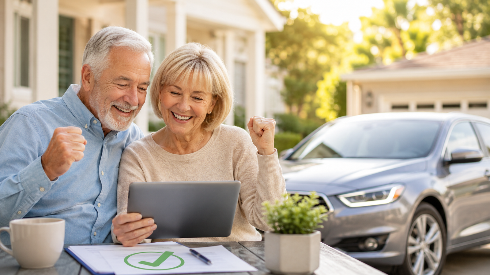 Senior couple reviewing auto insurance options on a tablet